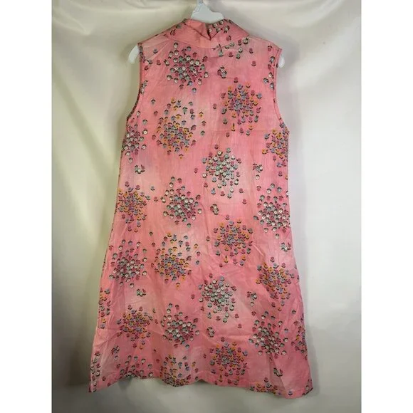 Deadstock Vintage 60s Garden Floral Dagger Collar Zip House Dress - Picture 7 of 8